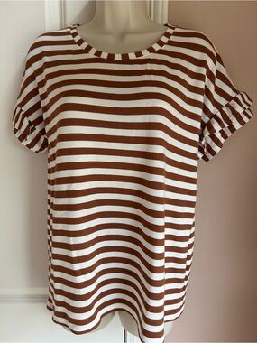 Striped Short Sleeve Women’s Top in Brown and White
